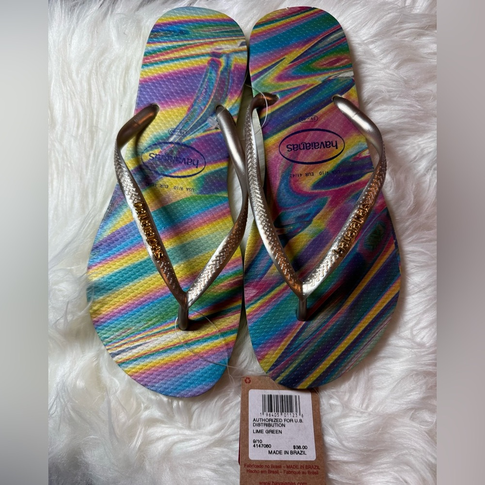 Havaianas Women’s Slim Iridescent Flip Flops size 9/10 NEW WITH TAGS - Picture 2 of 3